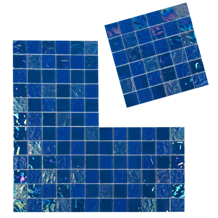 Lustre Flow Light Blue Iridescent Mixed Wave Pattern Crystal Glass Mosaic