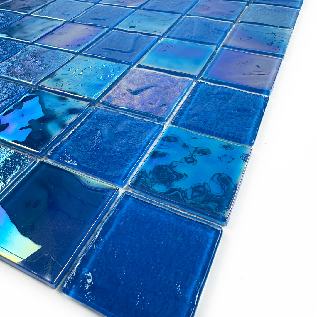 Lustre Flow Light Blue Iridescent Mixed Wave Pattern Crystal Glass Mosaic