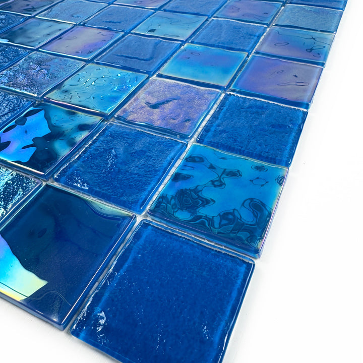 Lustre Flow Light Blue Iridescent Mixed Wave Pattern Crystal Glass Mosaic