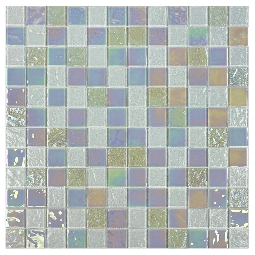 Lustre Flow White Iridescent Mixed Wave Pattern Crystal Glass Mosaic