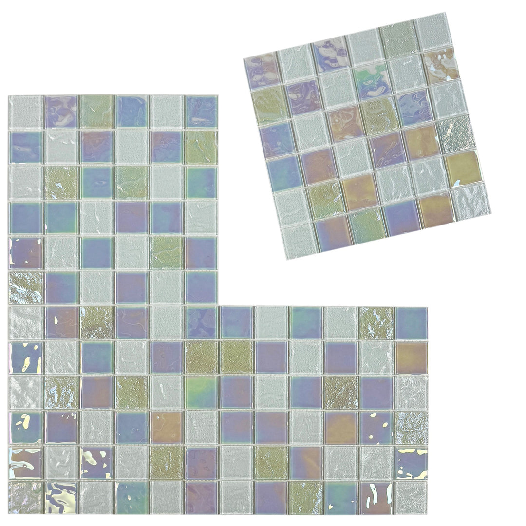 Lustre Flow White Iridescent Mixed Wave Pattern Crystal Glass Mosaic