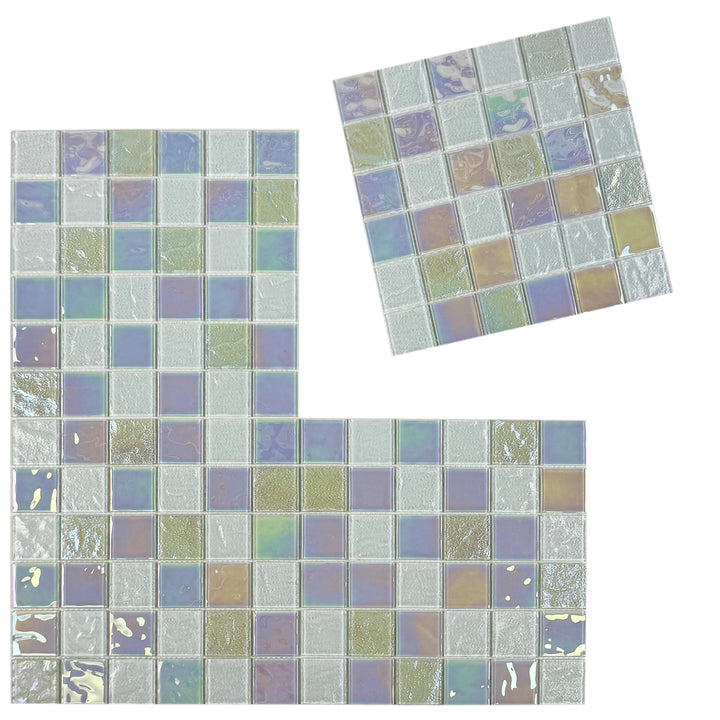 Lustre Flow White Iridescent Mixed Wave Pattern Crystal Glass Mosaic
