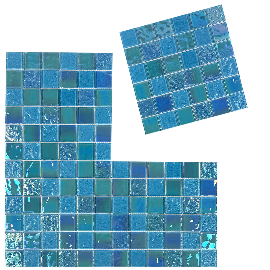 Lustre Flow Jungle Green & Moss Green Iridescent Mixed Wave Pattern Crystal Glass Mosaic