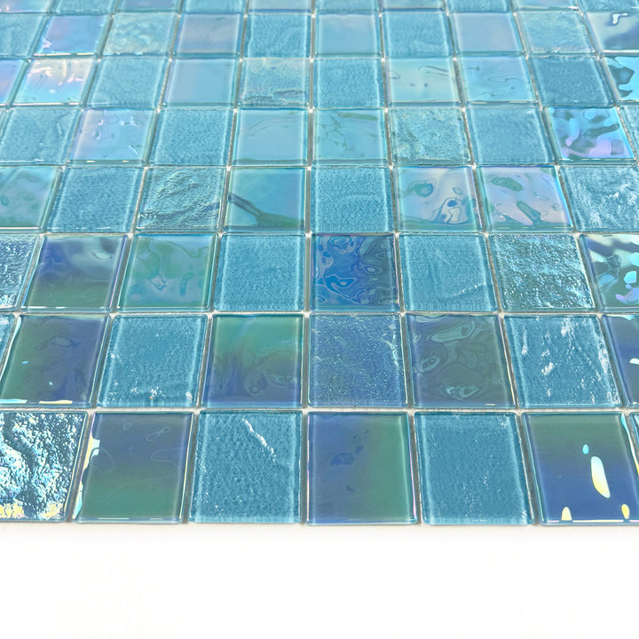 Lustre Flow Jungle Green & Moss Green Iridescent Mixed Wave Pattern Crystal Glass Mosaic