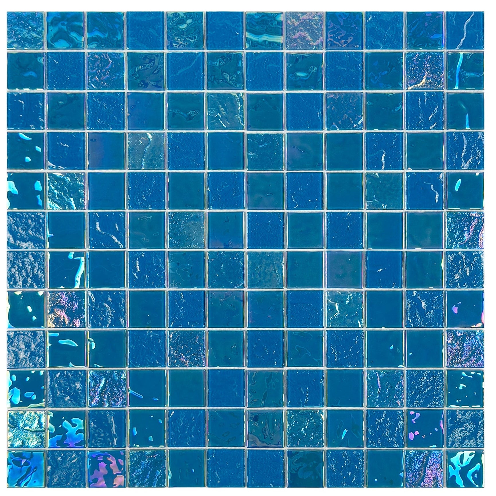 Lustre Flow Sky Blue Iridescent Mixed Wave Pattern Crystal Glass Mosai ...