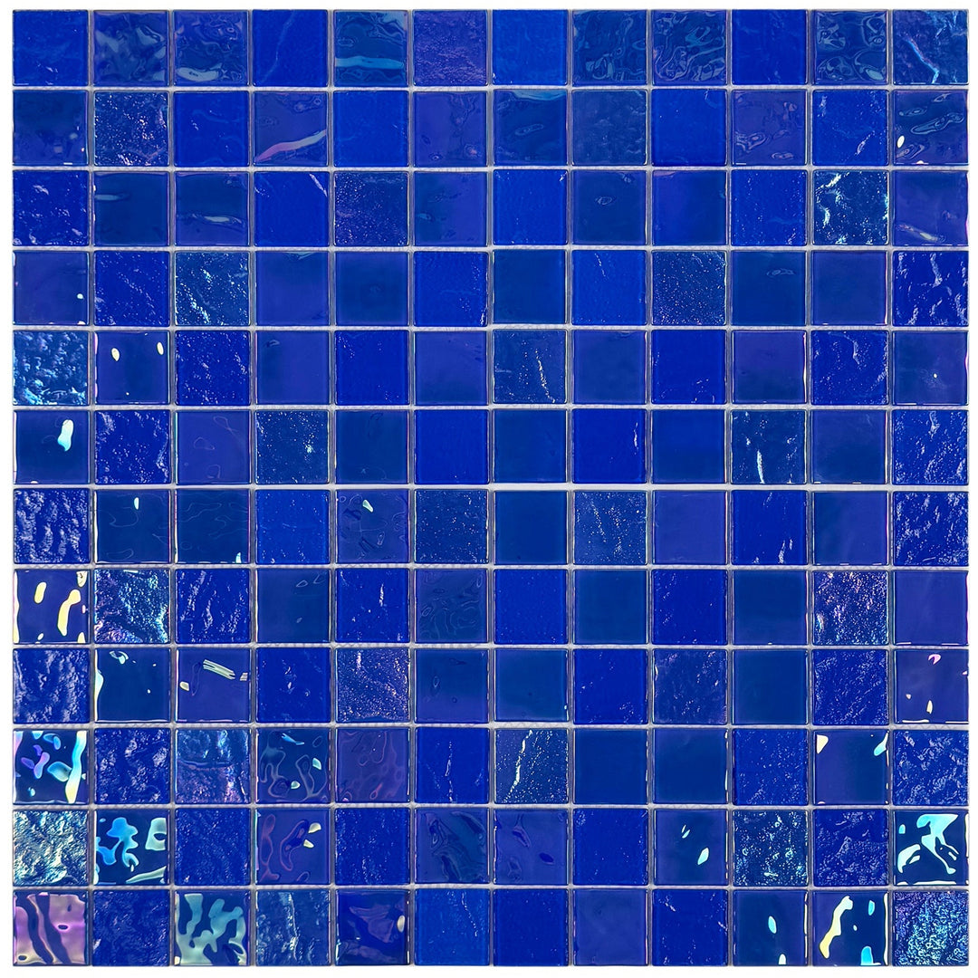 Lustre Flow Klein Blue Iridescent Mixed Wave Pattern Crystal Glass Mosaic