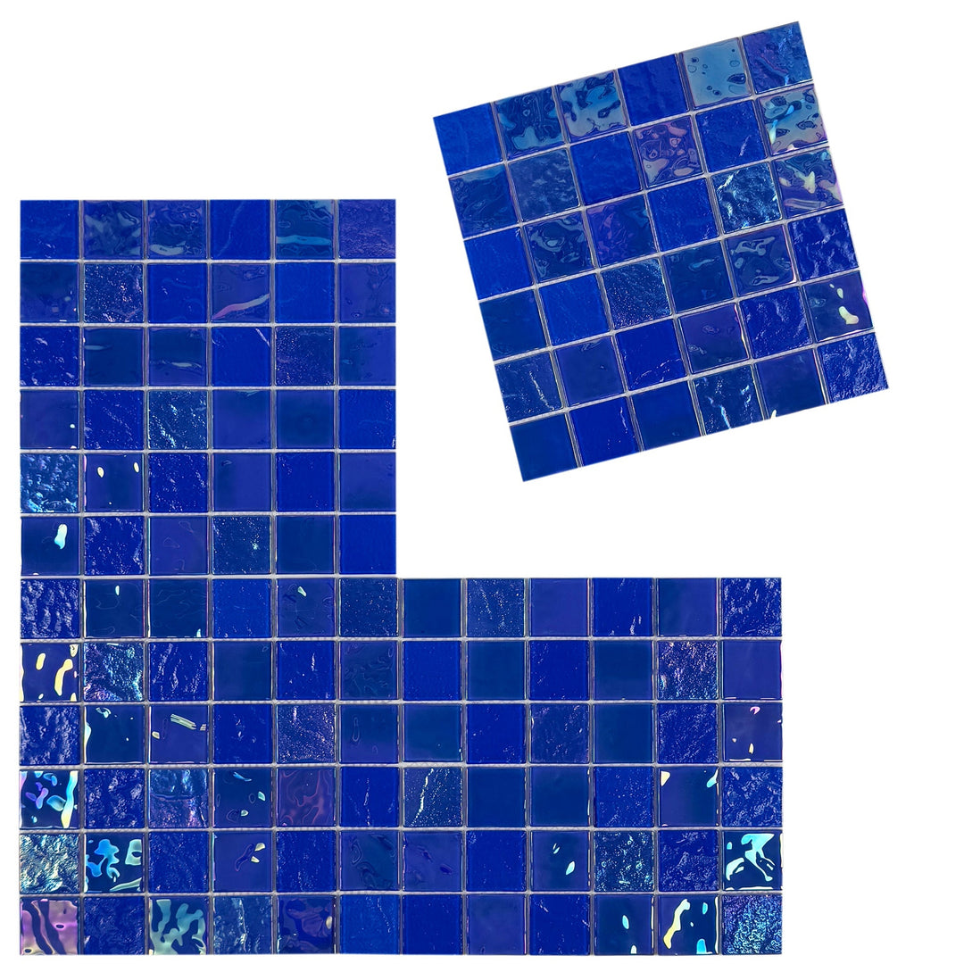 Lustre Flow Klein Blue Iridescent Mixed Wave Pattern Crystal Glass Mosaic