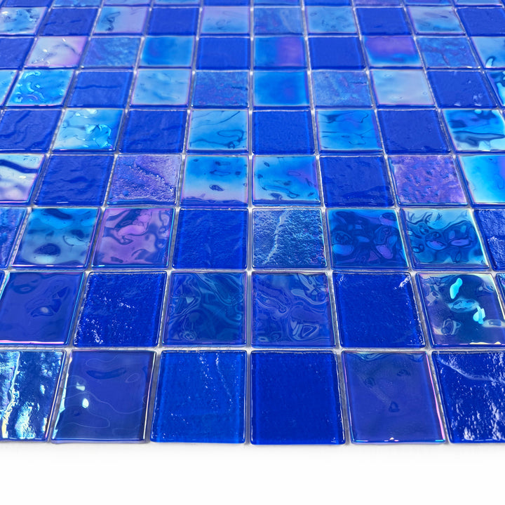 Lustre Flow Klein Blue Iridescent Mixed Wave Pattern Crystal Glass Mosaic