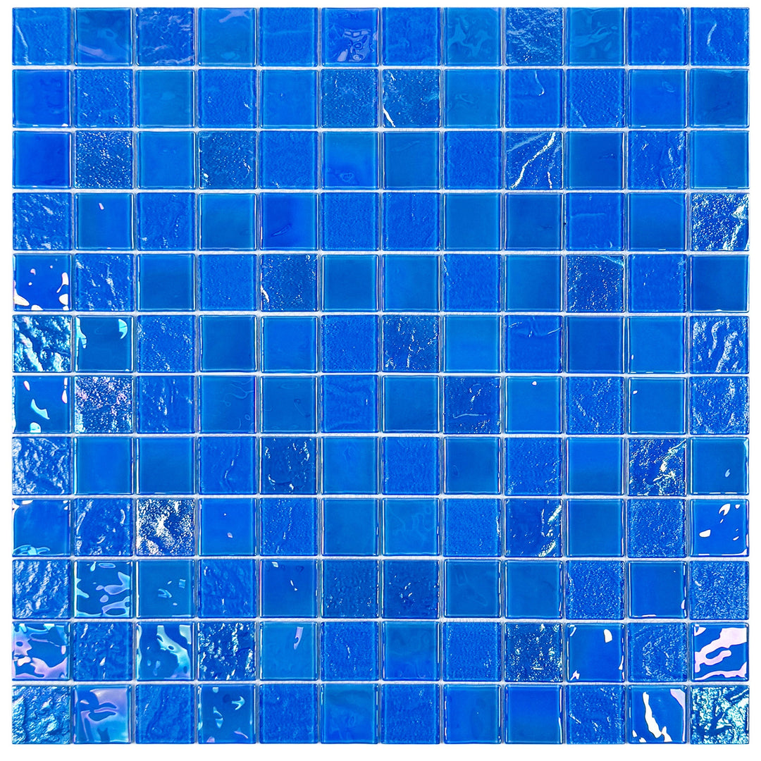 Lustre Flow French Blue Iridescent Mixed Wave Pattern Crystal Glass Mosaic