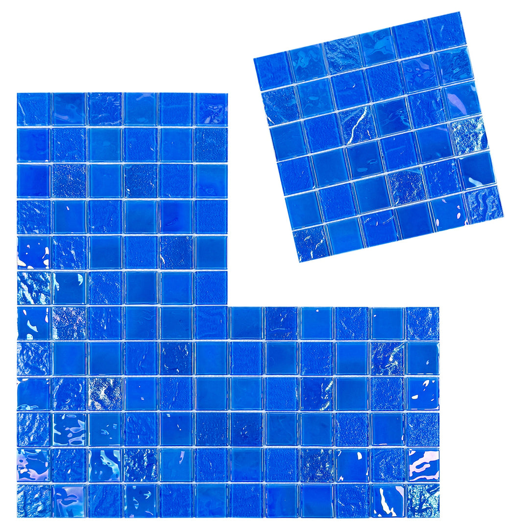 Lustre Flow French Blue Iridescent Mixed Wave Pattern Crystal Glass Mosaic