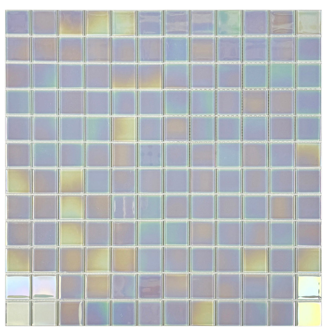 Lustre Flow Smoke Blue & White Iridescent Mixed Crystal Glass Mosaic