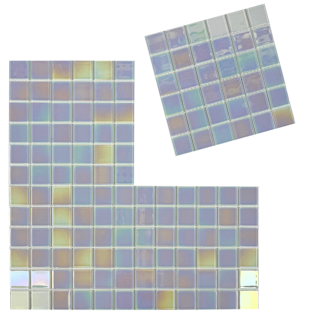 Lustre Flow Smoke Blue & White Iridescent Mixed Crystal Glass Mosaic