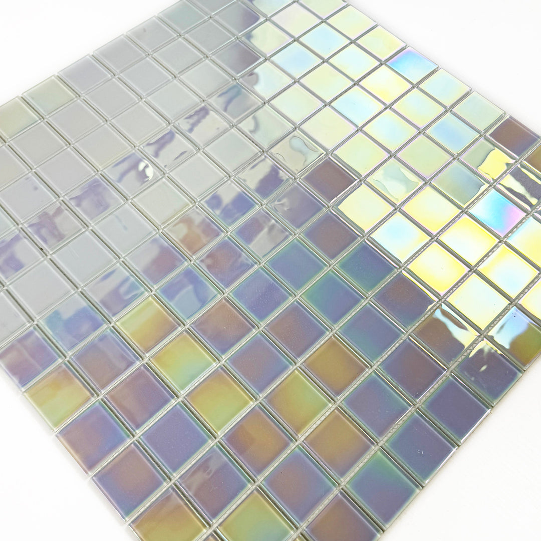 Lustre Flow Smoke Blue & White Iridescent Mixed Crystal Glass Mosaic