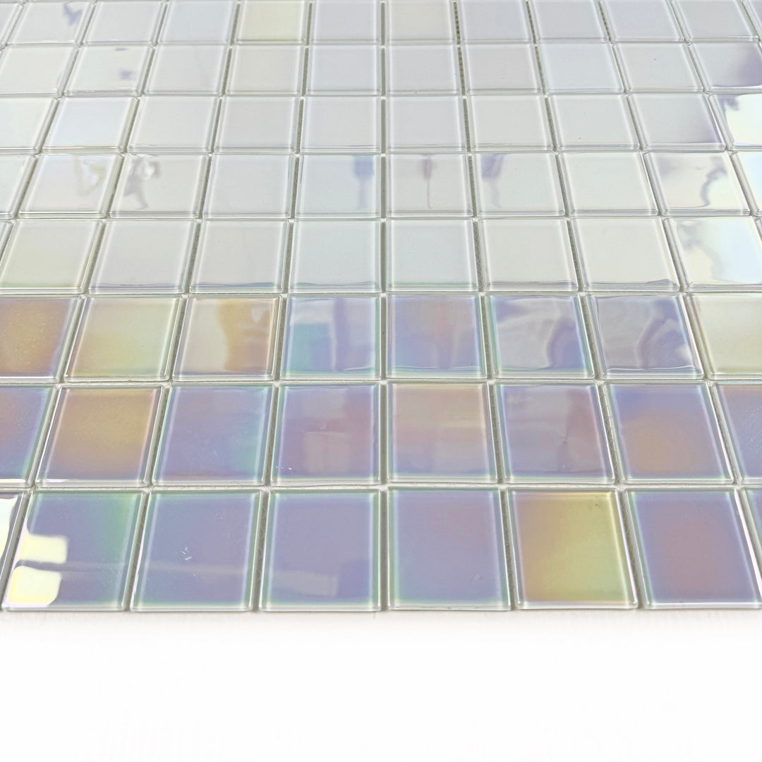 Lustre Flow Smoke Blue & White Iridescent Mixed Crystal Glass Mosaic