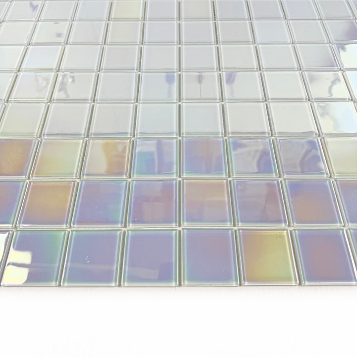 Lustre Flow Smoke Blue & White Iridescent Mixed Crystal Glass Mosaic