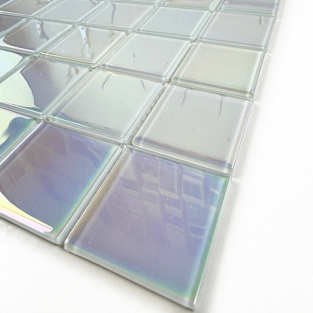 Lustre Flow Smoke Blue & White Iridescent Mixed Crystal Glass Mosaic