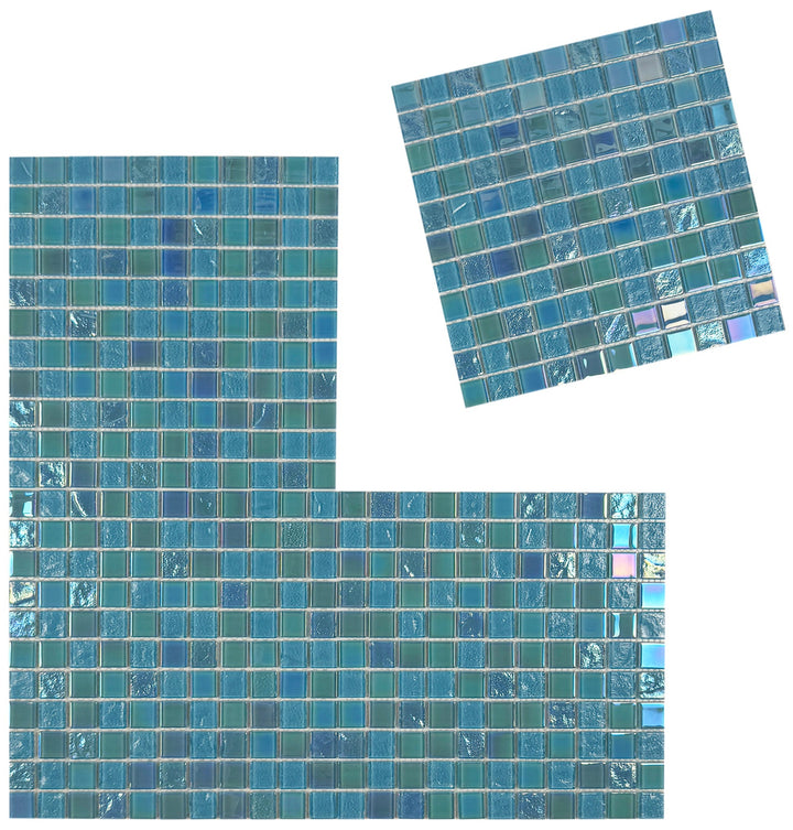 Lustre Flow Sky Blue & Nile Blue Iridescent Mixed Wave Pattern Crystal Glass Mosaic