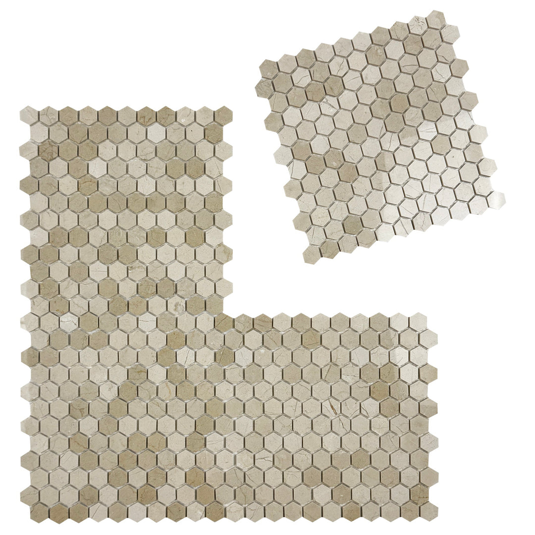 Sand Veil Cream Marfil  Polished Hexagon Marble Mosaic