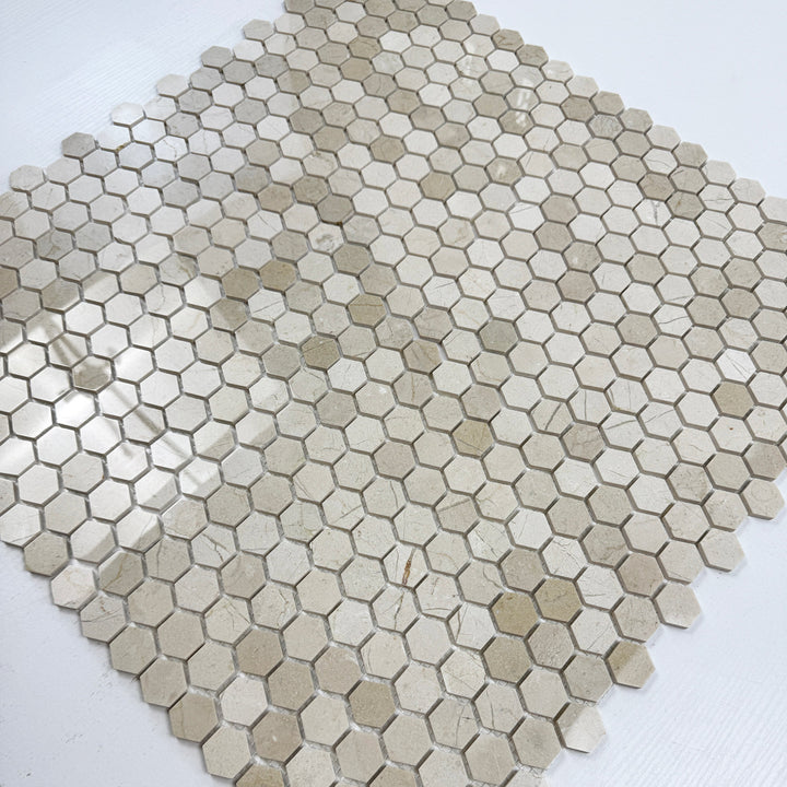 Sand Veil Cream Marfil  Polished Hexagon Marble Mosaic