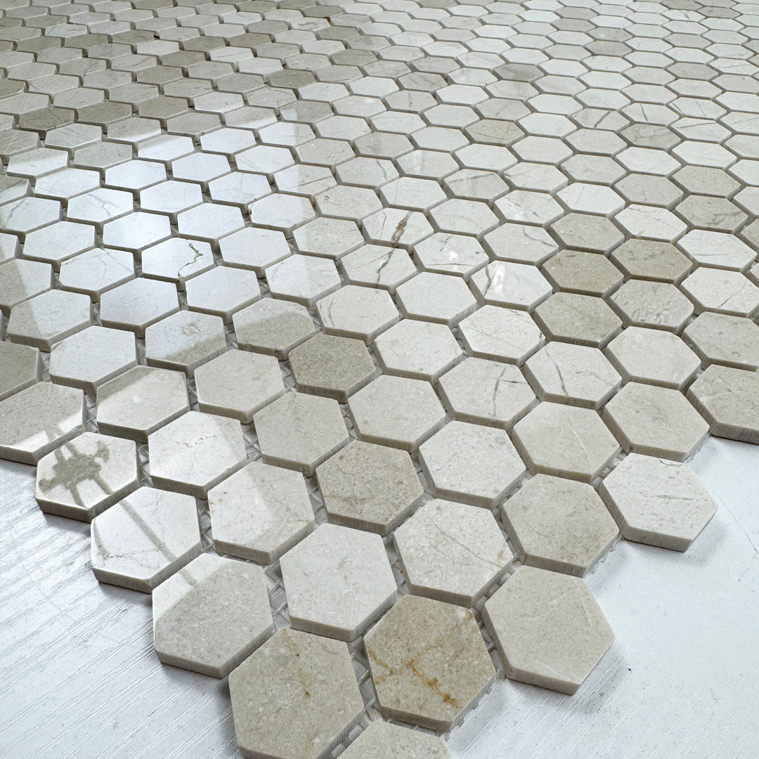 Sand Veil Cream Marfil  Polished Hexagon Marble Mosaic