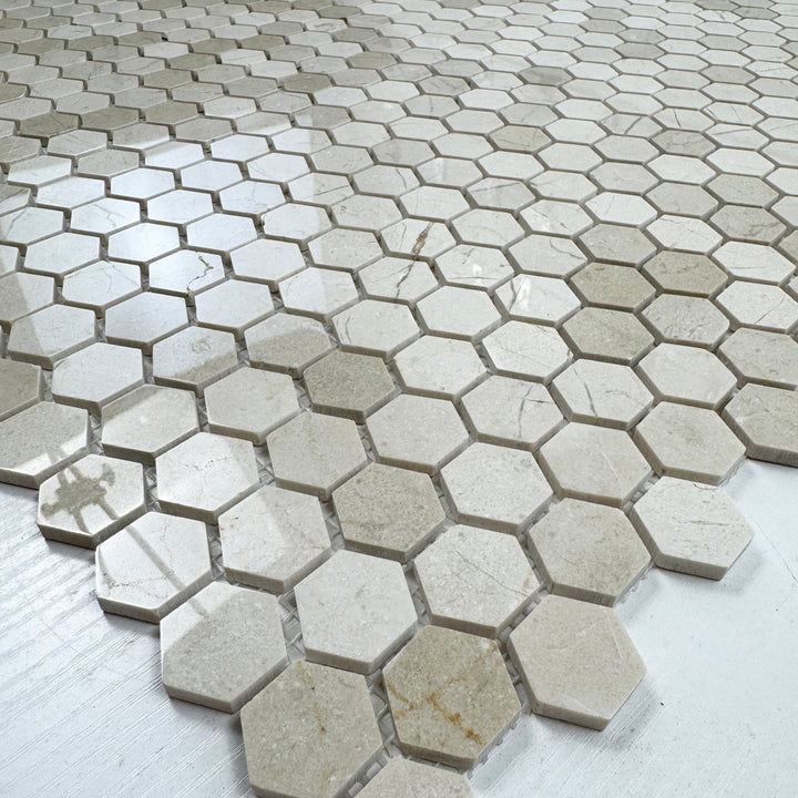 Sand Veil Cream Marfil  Polished Hexagon Marble Mosaic