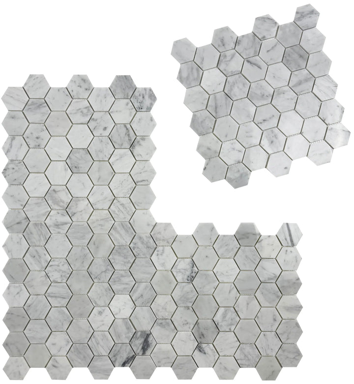 Carrara White Series Polished Hexagon Marble Mosaic Tile, grey marble finish, polished surface