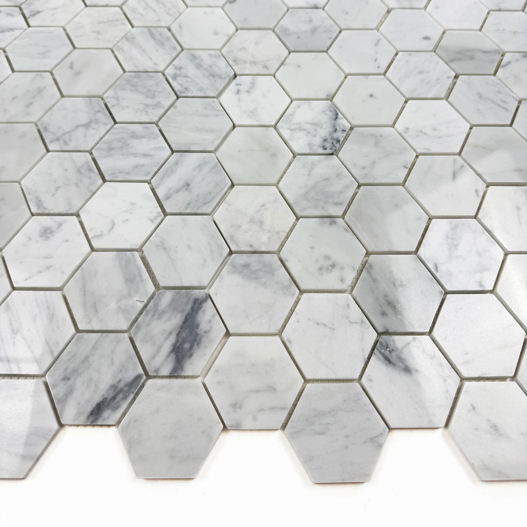 Carrara White Series Polished Hexagon Marble Mosaic Tile, grey marble finish, polished surface