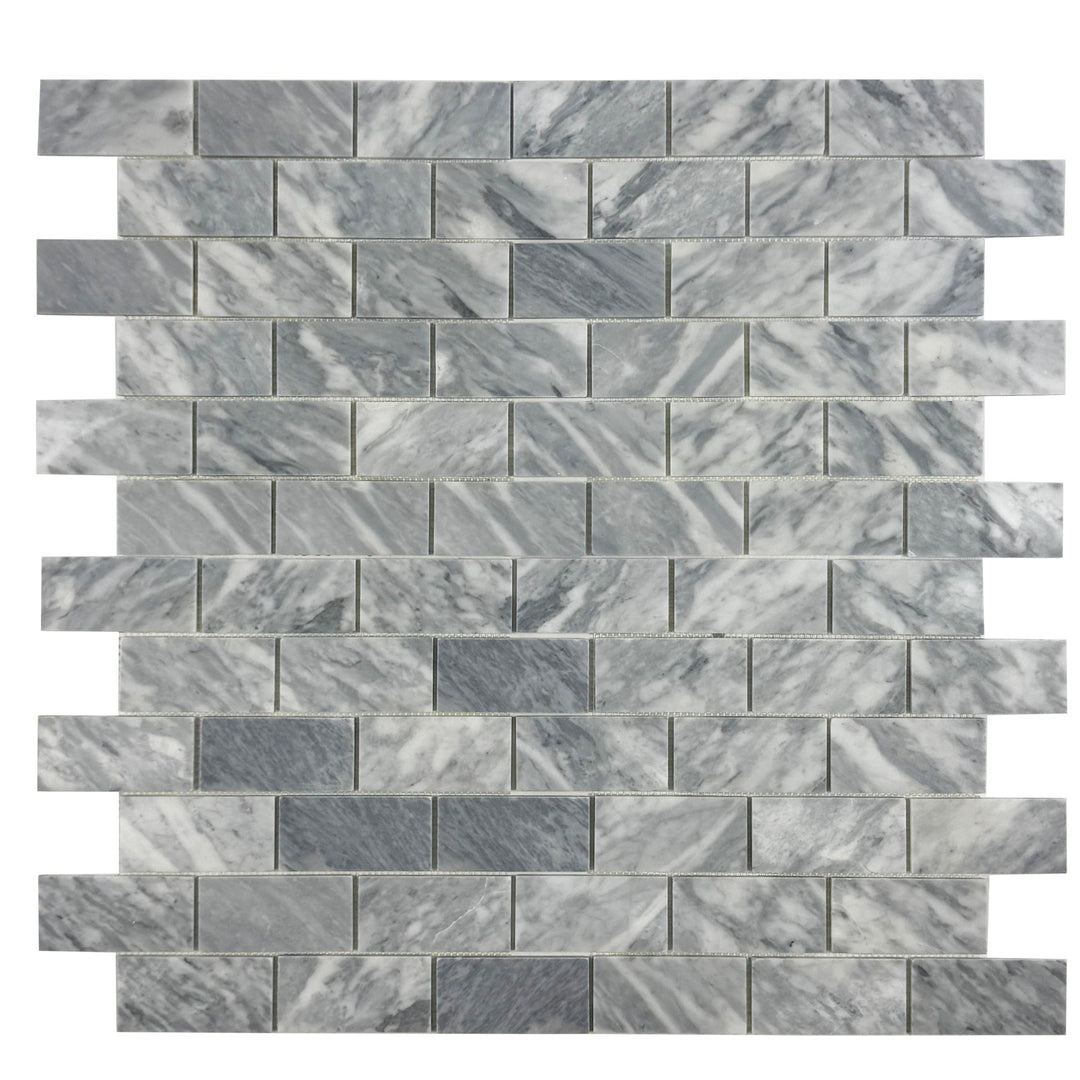 Silver Veil Polished Brickwork Pattern Rectangular Marble Mosaic