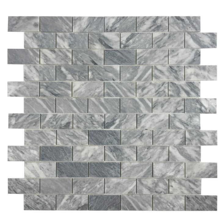 Silver Veil Polished Brickwork Pattern Rectangular Marble Mosaic