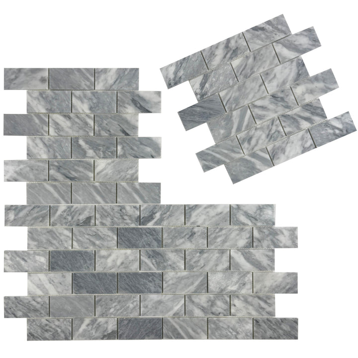 Silver Veil Polished Brickwork Pattern Rectangular Marble Mosaic