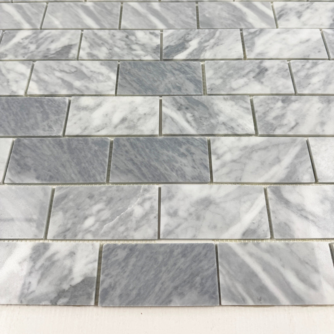 Silver Veil Polished Brickwork Pattern Rectangular Marble Mosaic