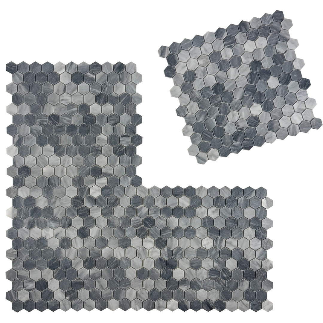 Silver Veil Bardiglio Polished Hexagon Marble Mosaic
