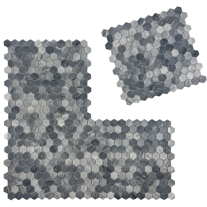 Silver Veil Bardiglio Polished Hexagon Marble Mosaic
