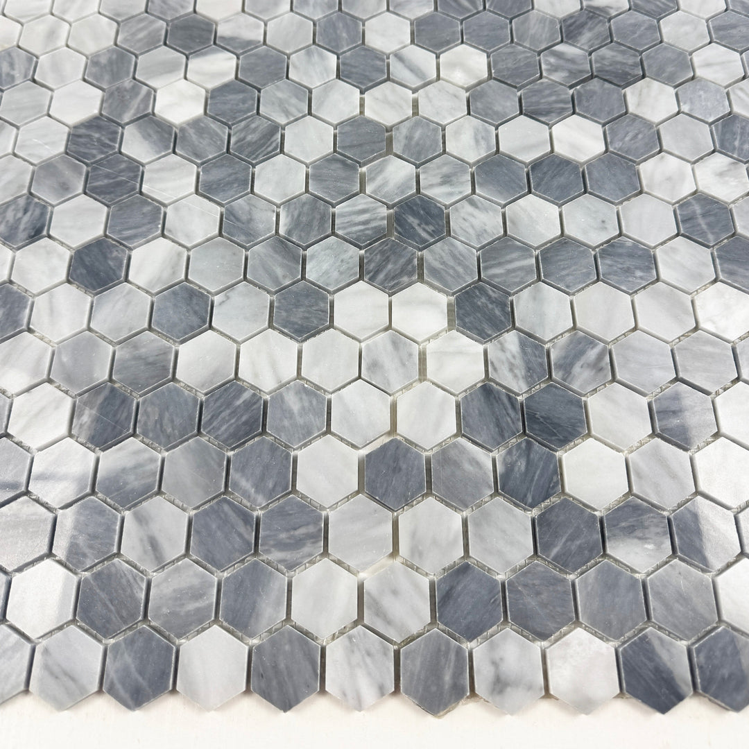 Silver Veil Bardiglio Polished Hexagon Marble Mosaic