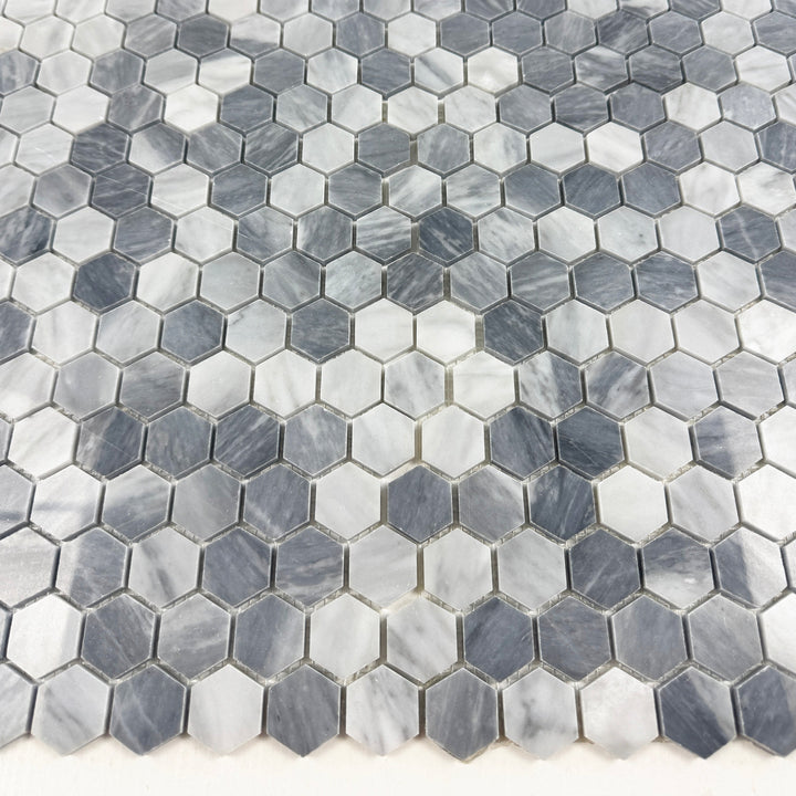 Silver Veil Bardiglio Polished Hexagon Marble Mosaic