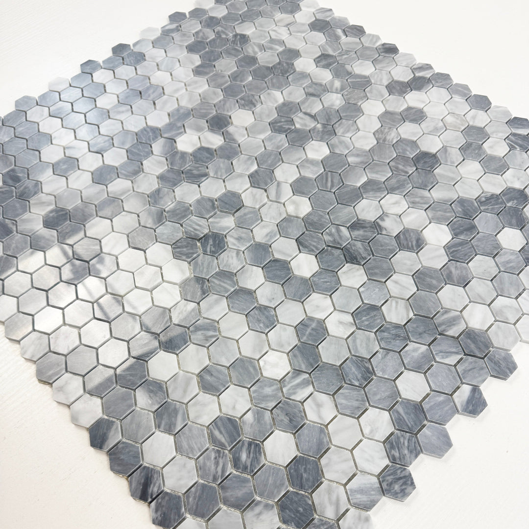 Silver Veil Bardiglio Polished Hexagon Marble Mosaic