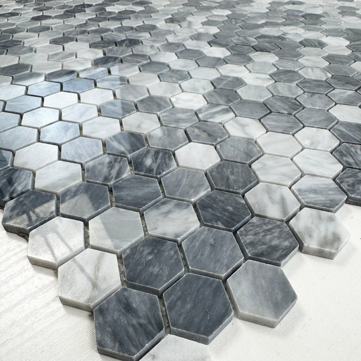 Silver Veil Bardiglio Polished Hexagon Marble Mosaic