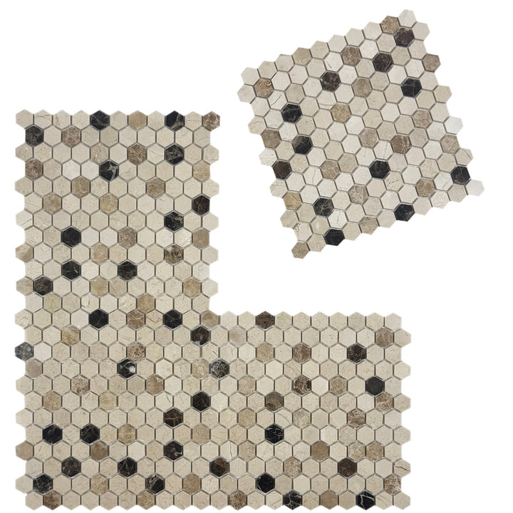 Zen Terra Dark Emperador & Light Emperador & Cream Marfil Polished Hexagon Marble Mosaic