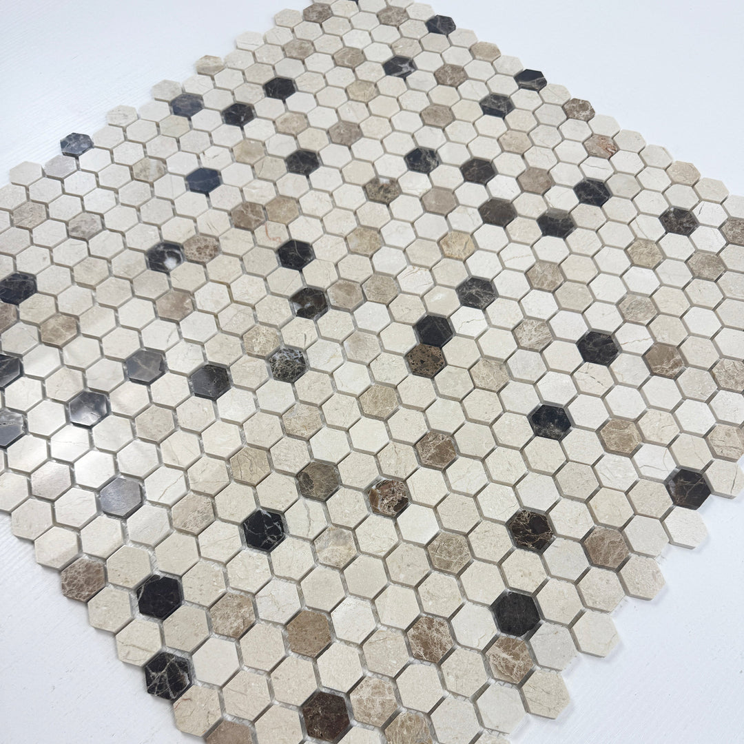 Zen Terra Dark Emperador & Light Emperador & Cream Marfil Polished Hexagon Marble Mosaic