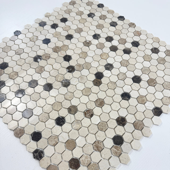 Zen Terra Dark Emperador & Light Emperador & Cream Marfil Polished Hexagon Marble Mosaic