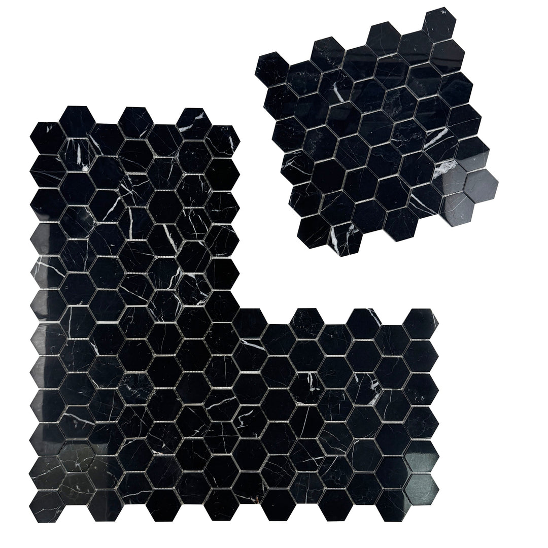 Noir Crest Polished Hexagon Marble Mosaic