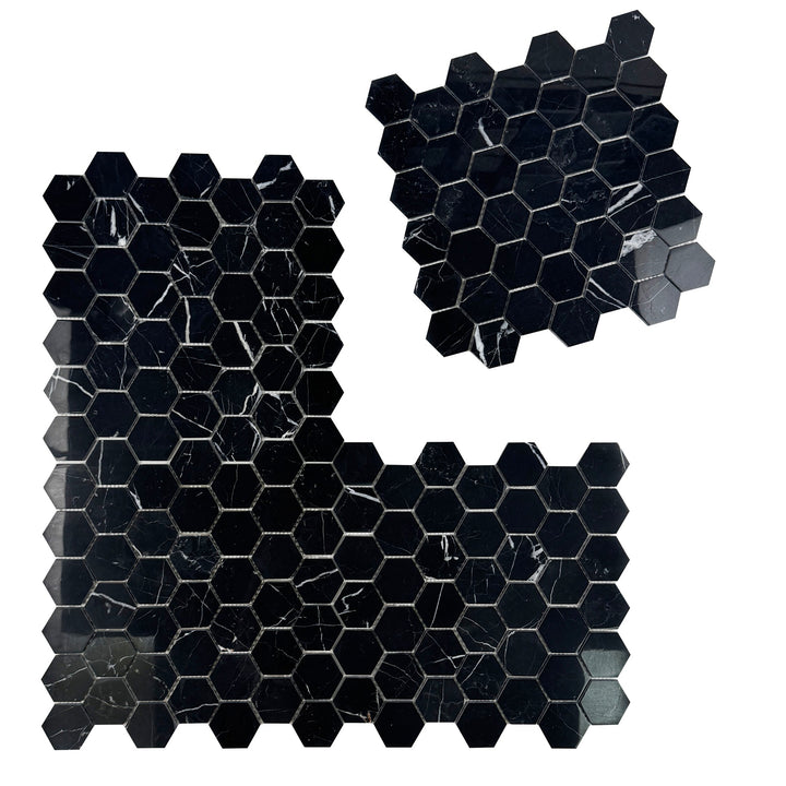 Noir Crest Polished Hexagon Marble Mosaic