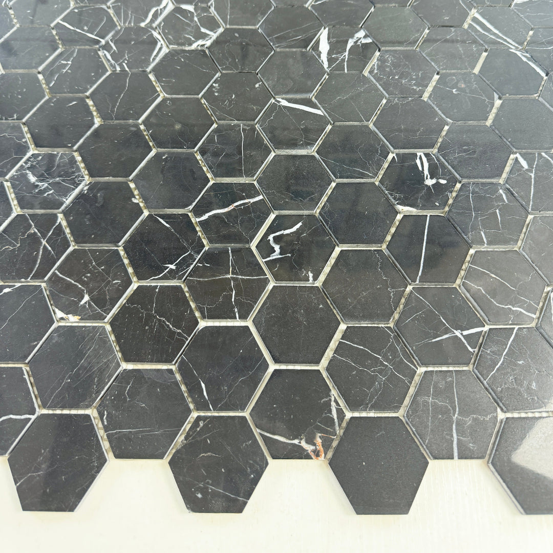 Noir Crest Polished Hexagon Marble Mosaic