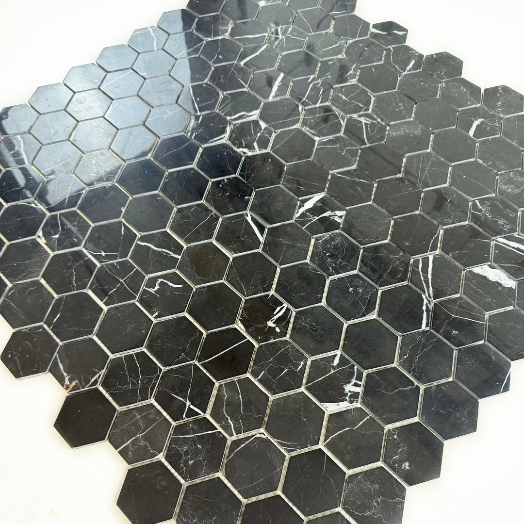 Noir Crest Polished Hexagon Marble Mosaic