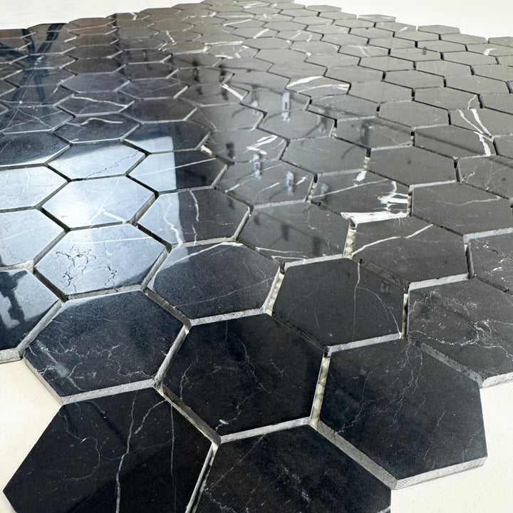 Noir Crest Polished Hexagon Marble Mosaic