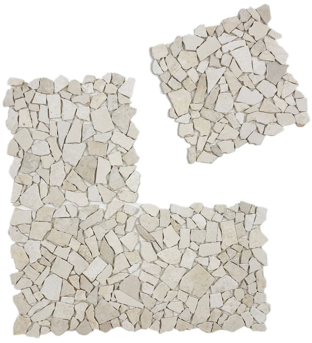 Three mosaic tile patterns on a white background