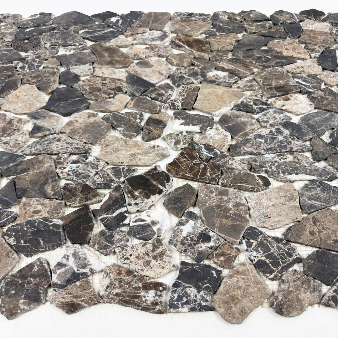 Celvive Stone Dark Emperador Honed Irregular Shape Marble Mosaic