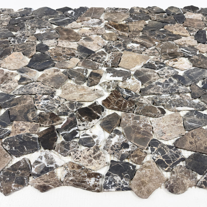 Celvive Stone Dark Emperador Honed Irregular Shape Marble Mosaic