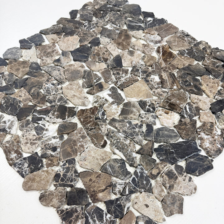Celvive Stone Dark Emperador Honed Irregular Shape Marble Mosaic