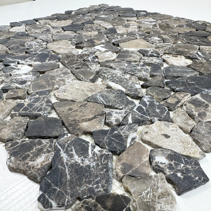 Celvive Stone Dark Emperador Honed Irregular Shape Marble Mosaic